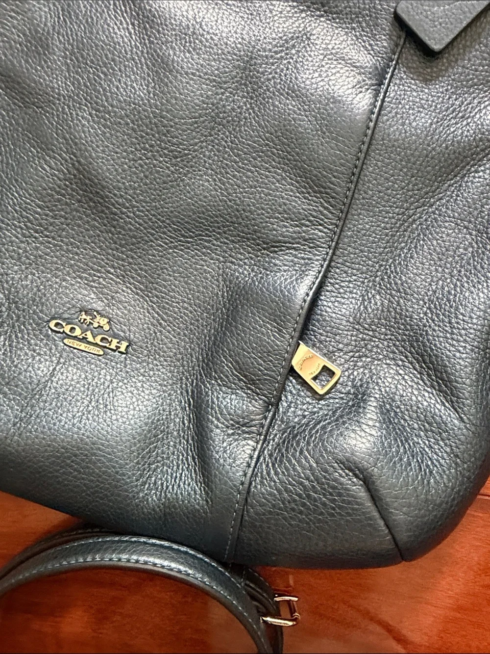 Coach Metallic Blue Isabelle East West Hobo